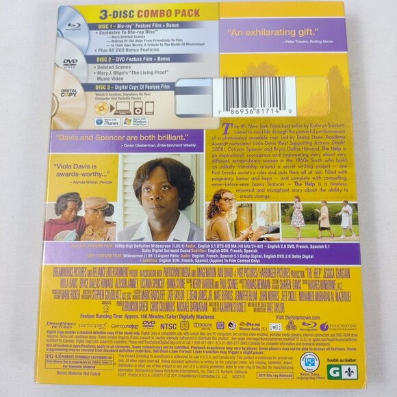 The Help - 2011 - 3 Disc Set - Blu/ray DVD - Rated PG/13 - Used - Picture 2 of 7